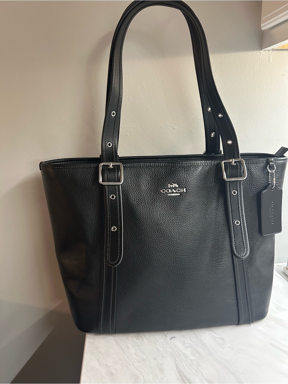 Coach Black Pebbled Leather Double-Handle Tote